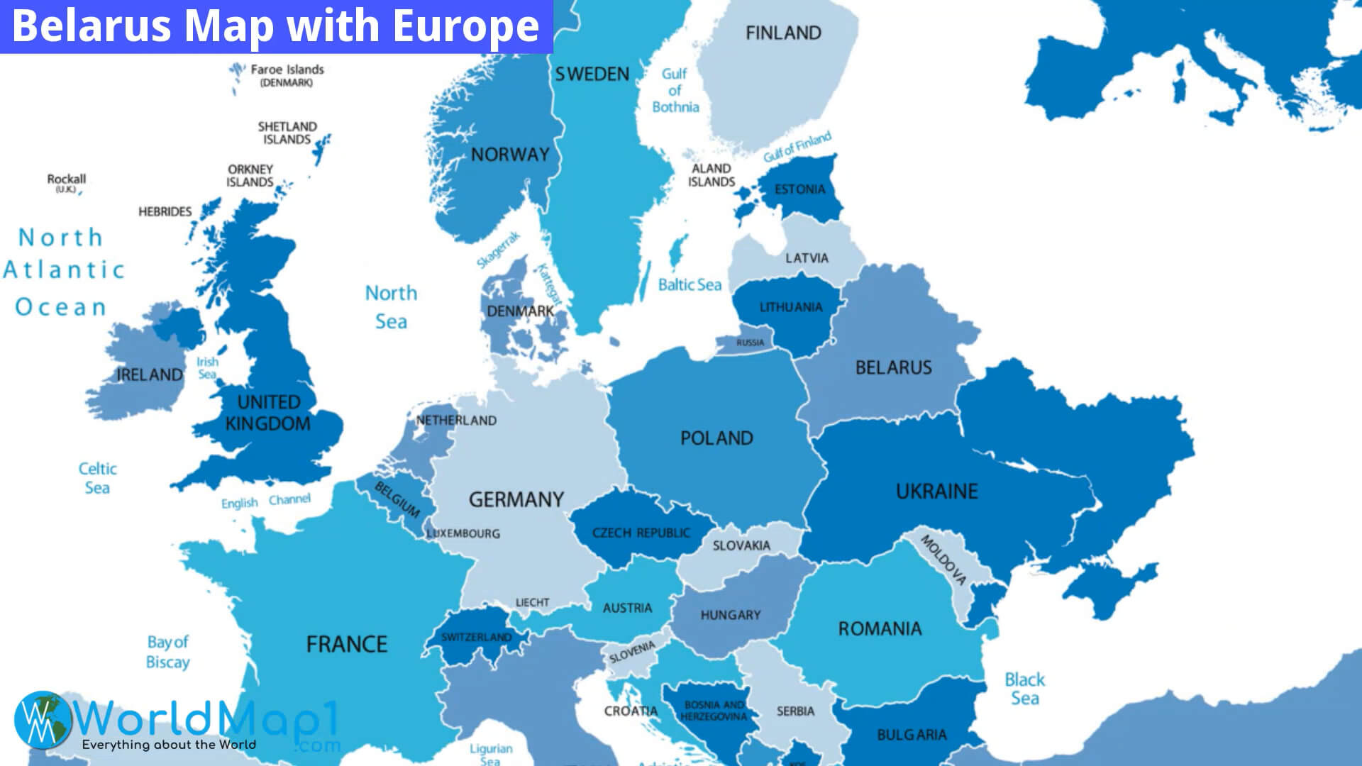 Belarus Map with Europe and Russia